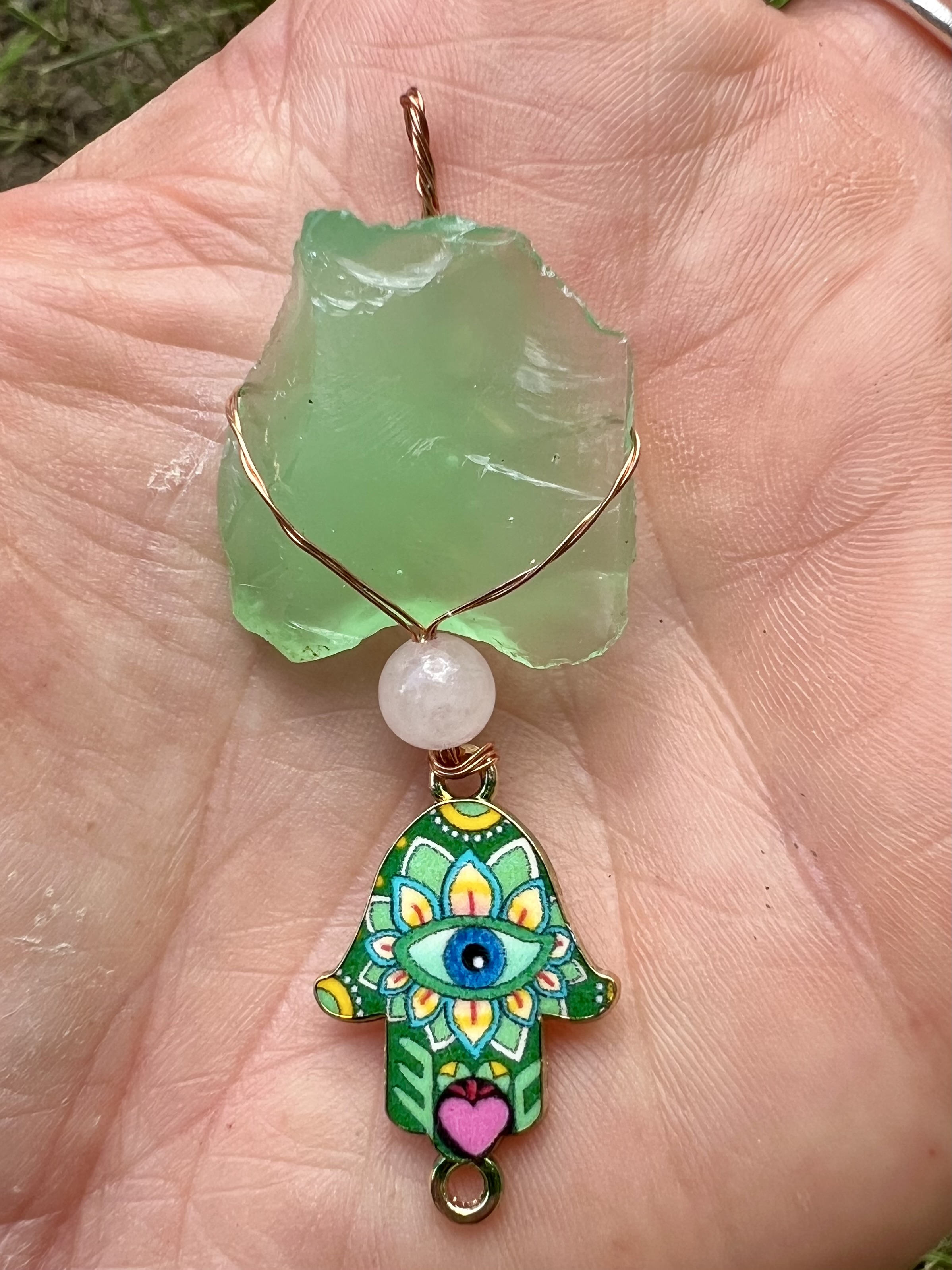 Waldlicht Andara Kristall Anhänger mit Rosenquarz und Fatimas Hand